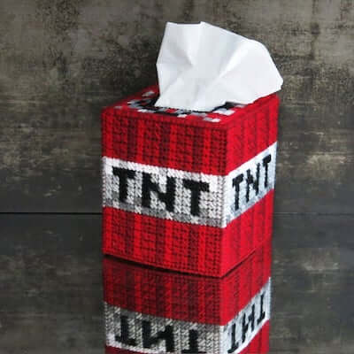 Minecraft TNT Tissue Box Cover Plastic Canvas Pattern by Instructables