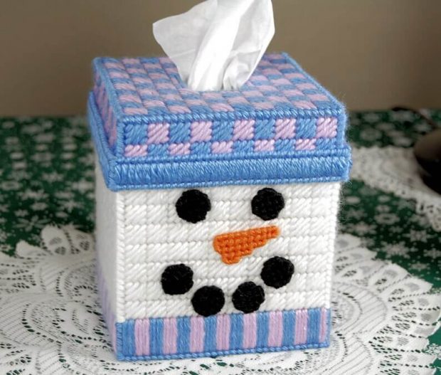 Quilted Snowman Tissue Box Cover Plastic Canvas Pattern by Little Sapphire