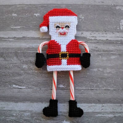 Santa Candy Cane Holder Christmas Plastic Canvas Pattern by Craft A Happy Home