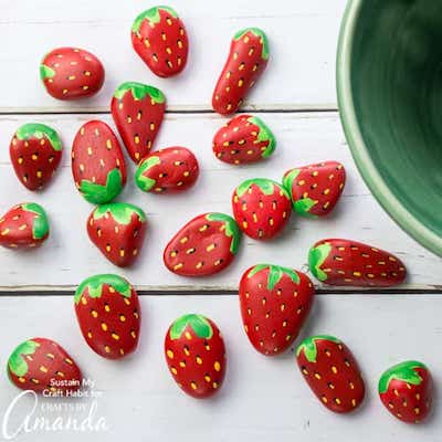 Strawberry Stone Painting Design by Crafts By Amanda