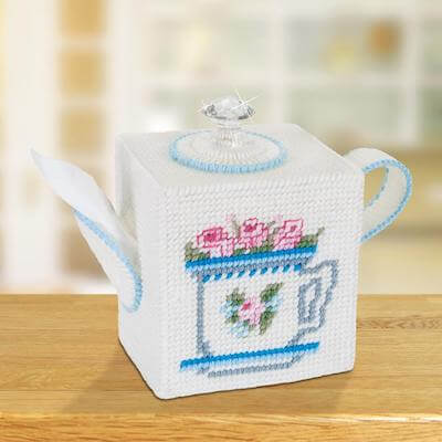 Teatime Tissue Box Plastic Canvas Pattern by Mary Maxim
