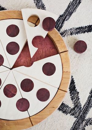 DIY Wooden Pizza Puzzle Toy by A Beautiful Mess