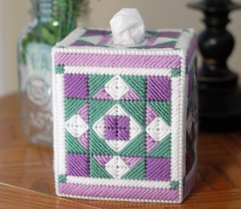 Plastic Canvas Quilted Tissue Box Cover Pattern by Little Sapphire