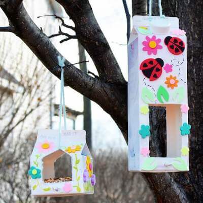 Milk Carton Bird Feeder by One Crazy Mom