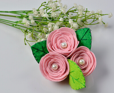 Pink Felt Rose Flower Brooch by Pandahall