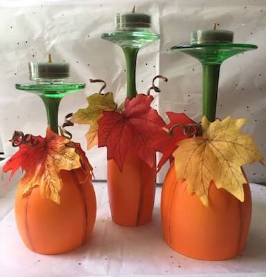 Pumpkin Wine Glass Candle Holders by Little Deby's Delights