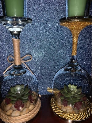  18. Succulent Wine Glass Candle Holder by Sparkle Shine Unwind
