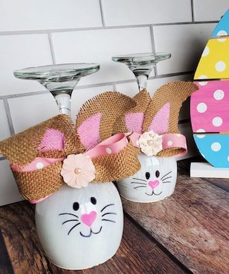 Wine Glass Bunny Candle Holders by Crafty Morning