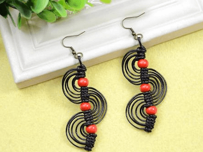 Black Macrame Spiral Earrings by Pandahall