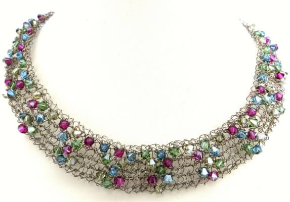 Crystal & Wire Knitting Necklace Pattern by Mahliqa