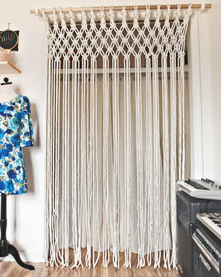 DIY Shower Curtain Macrame Pattern by A Beautiful Mess