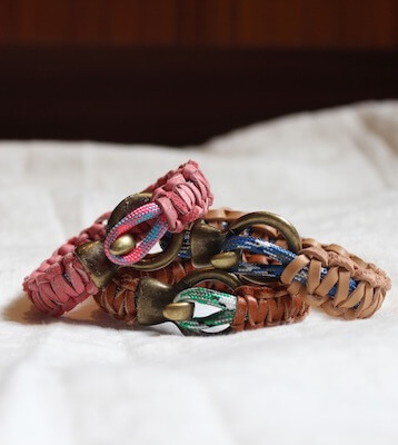 DIY Leather + Climbing Rope Macrame Bracelets by The Stripe