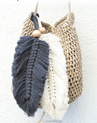 DIY macrame feather purse charms