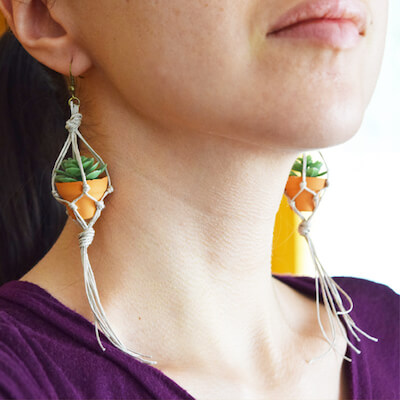 DIY Micro Macrame Plant Hanger Earrings by Higher Jewelry