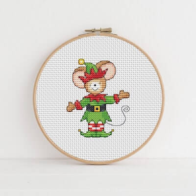 Christmas Elf Mouse Cross Stitch Pattern by Lucie Heaton