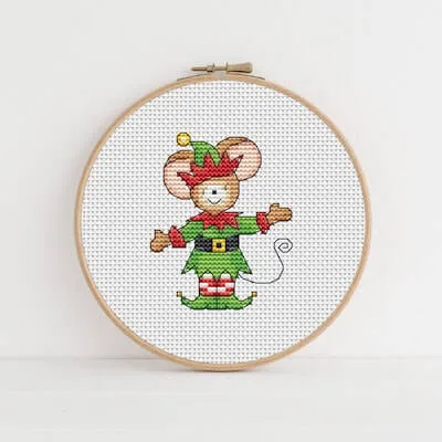 9 Christmas Elves Cross Stitch Patterns - Christmas Crafts 8 Christmas Elf Mouse Cross Stitch Pattern by Lucie Heaton