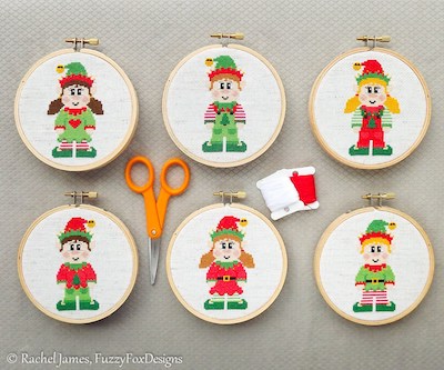 Christmas Elves Cross Stitch Pattern by Fuzzy Fox Designs