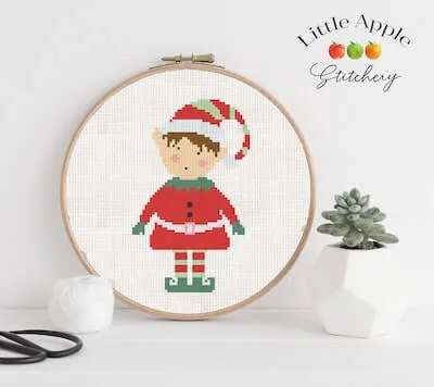 9 Christmas Elves Cross Stitch Patterns - Christmas Crafts 3 Elf Cross Stitch Pattern by Little Apple Stitchery