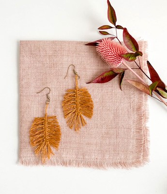 Handmade Macrame Feather Earrings in Ombre Pink
