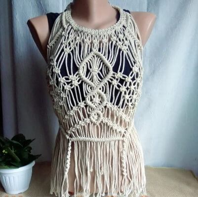 Boho Hippie White DIY Macrame Top Pattern by WoodenGiftForQueen