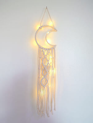DIY Moon Shaped Macrame Wall Hanging With Lights by Pop Shop America