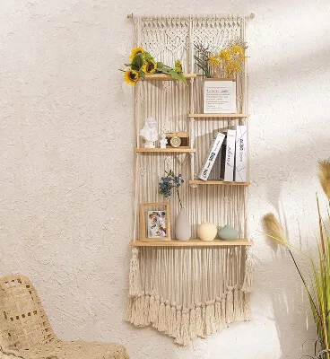 Large Macrame Wall Hanging Ladder Shelf