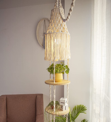 Macrame Plant Hanger Shelf with Boho Lamp Shade