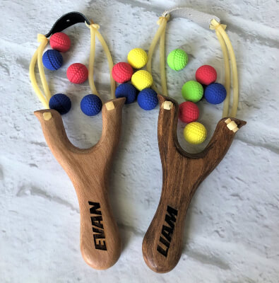 Personalized Handcrafted Wooden Slingshot with Foam Pellets from CreativeGameDesigns
