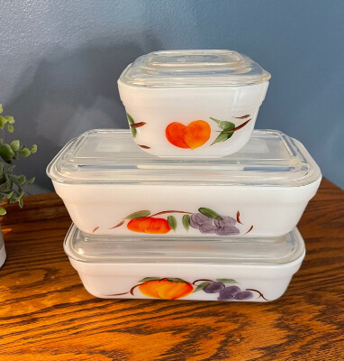 Vintage Fire King Refrigerator Dishes with Lids from KarenAlaneVintage