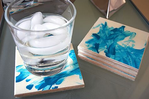 Modern DIY Tile Coasters with Finger Paint