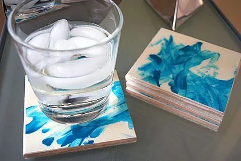 5 DIY Tile Coasters 11 Modern DIY Tile Coasters with Finger Paint