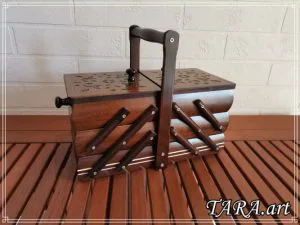 Big Dark Brown Wood Sewing Box Organizer