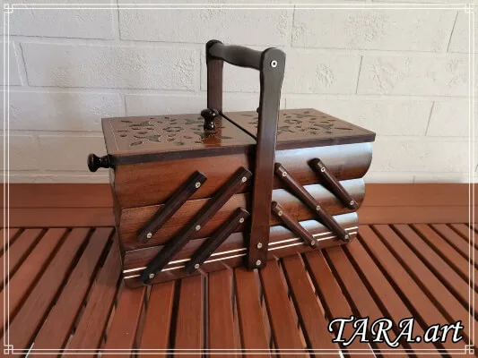 Big Dark Brown Wood Sewing Box Organizer