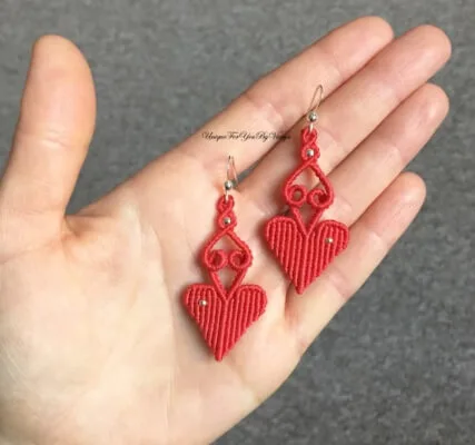 21 Macrame Heart Patterns 7 DIY Micro Macrame Heart Earrings Pattern by UniqueForYouByVanya