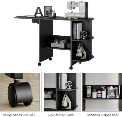Folding and Rolling Sewing Table with Storage