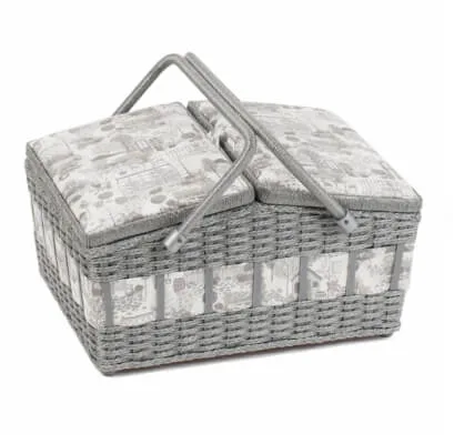 HobbyGift Grey Wicker Sewing Basket Organizer