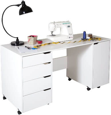 South Shore Crea Craft Table on Wheels with Storage Drawers