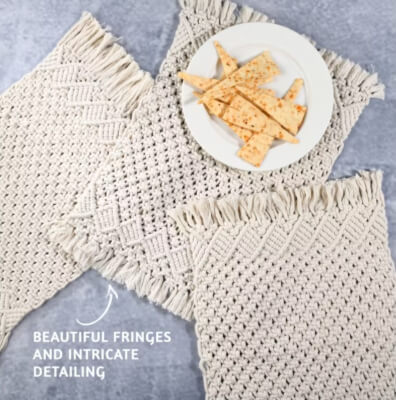 Woven Macrame Placemats for Dining Table Decor with Fringes from TheFolkStoreIN