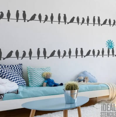 Birds on wire Nursery Home Decor Stencil fom IdealStencils