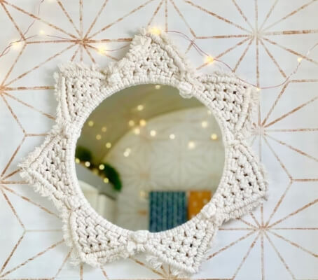 Boho Macrame Round Mirror with Star Shaped Fringe from NewMoonSanctuaryShop