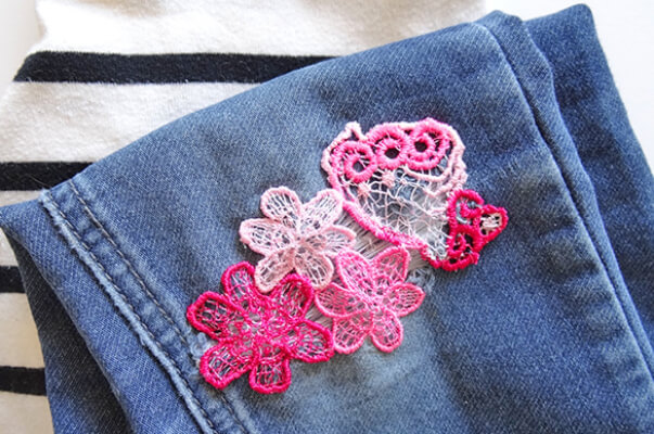 Embroidered Lace Patched Jeans