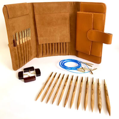 Revolution Fibers Olive Wood Interchangeable 5 inch Circular Knitting Needle Set with Leather Case