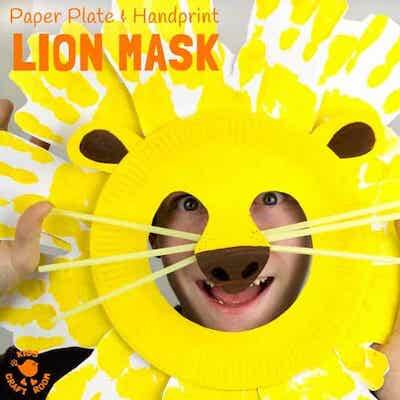 Handprint And Paper Plate Lion Masks by Kids Craft Room