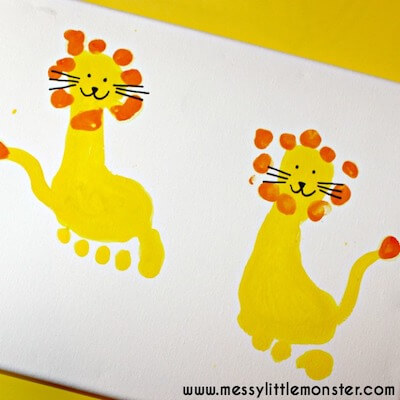 Lion Footprint Preschool Craft by Messy Little Monster