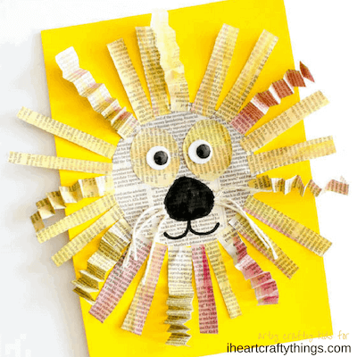 Mixed Media Newspaper Lion Crafts for Preschool by Arty Crafty Kids