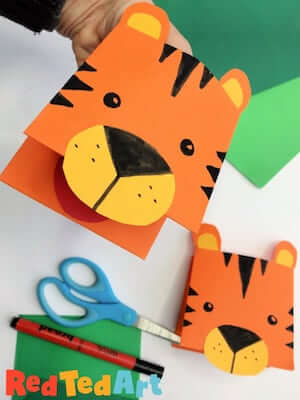 Paper Tiger Puppet Craft by Red Ted Art