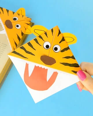 Tiger Corner Bookmark Origami para niños de Easy Peasy And Fun