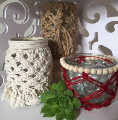 Boho Wine Bottle and Candle Holder Covers Macrame Patterns by RosaMayCrafts