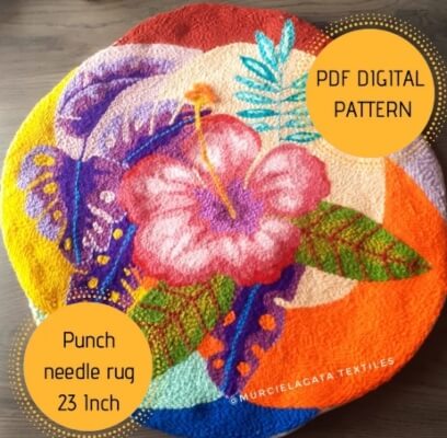 Patrón de alfombra Flores Tropicale Punch Needle de Murcielagata