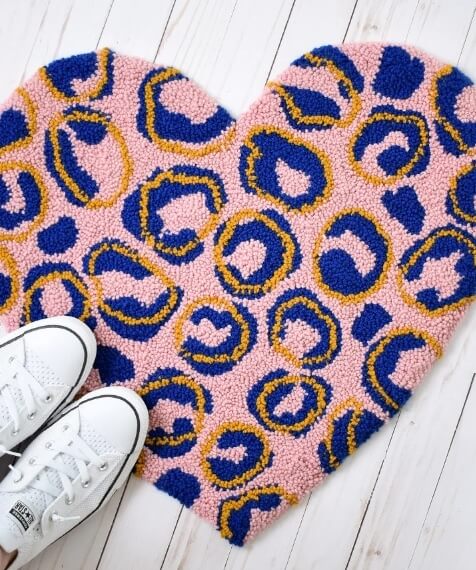 Heart-Shaped Leopard Free Punch Needle Rug Pattern by Dream A Little Bigger